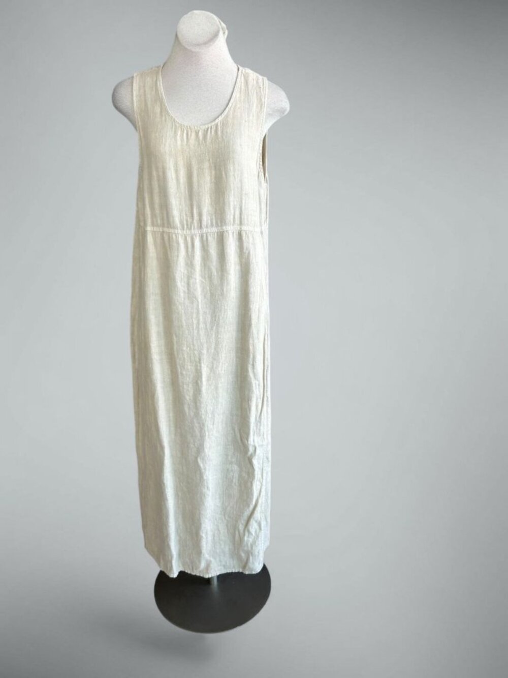 Marc Ware Beige Nubby 100% Linen Sheath Sleeveless Maxi Dress Size Medium